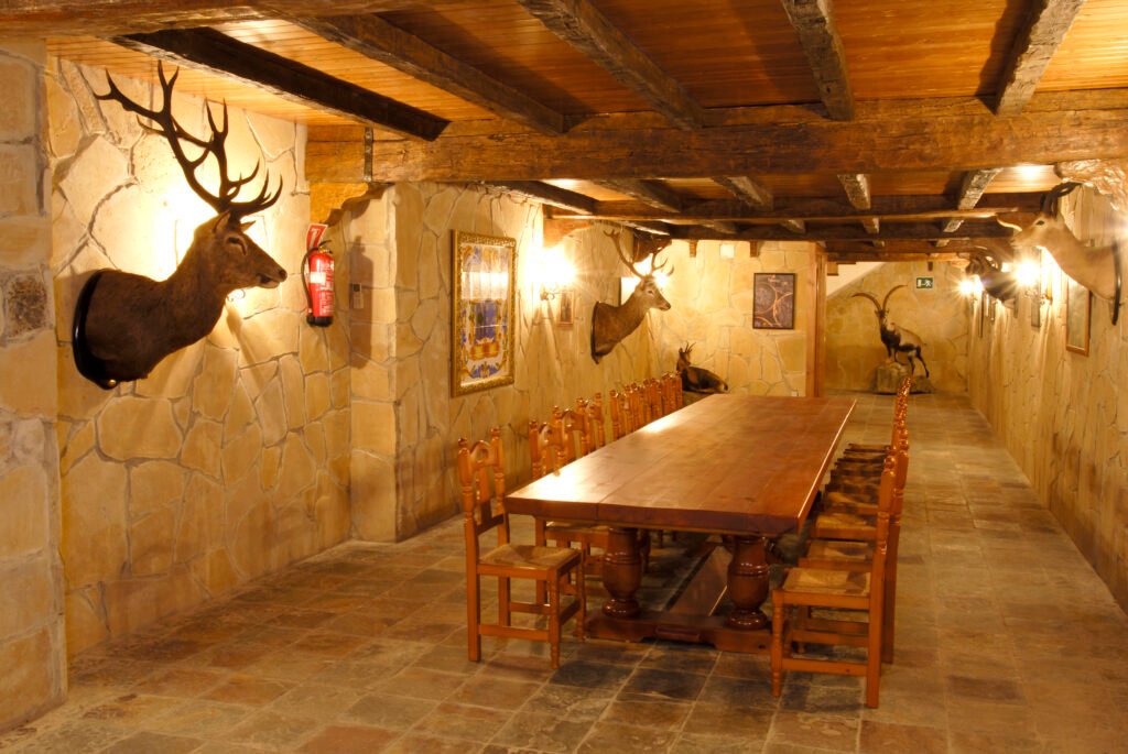 Wine cellar with barrel and tasting table