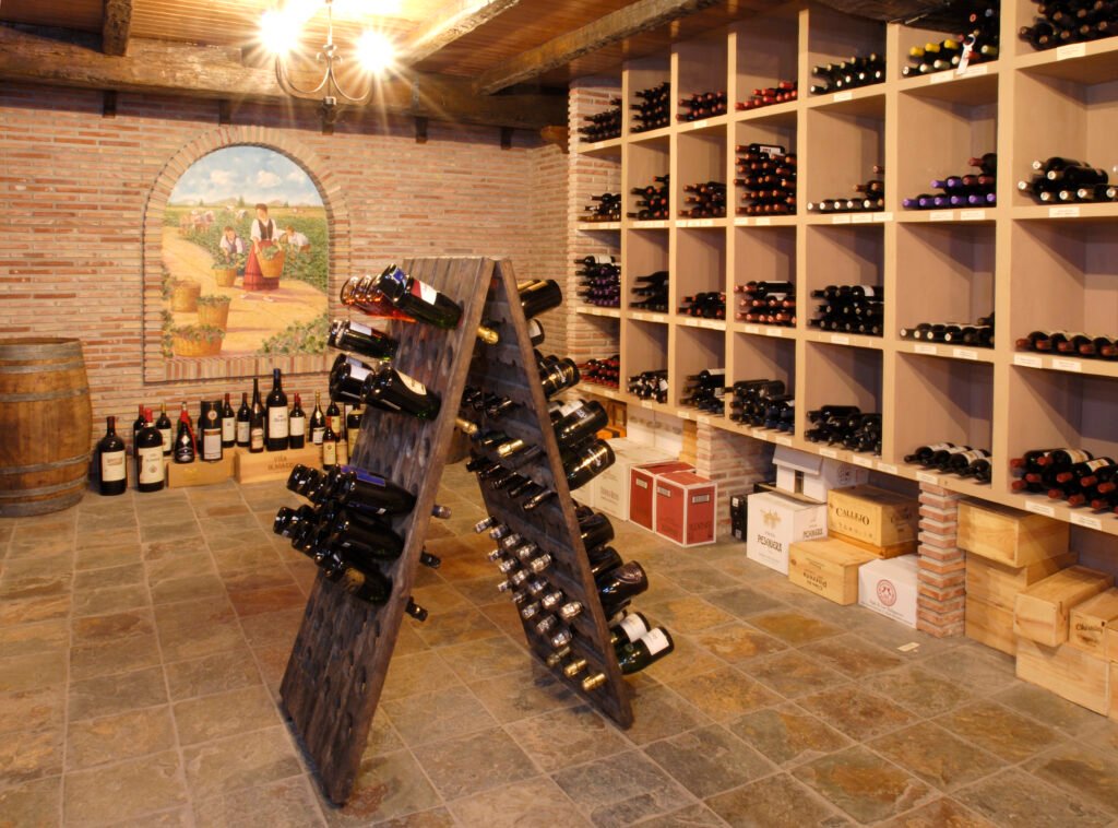 Wine cellar racks filled with bottles